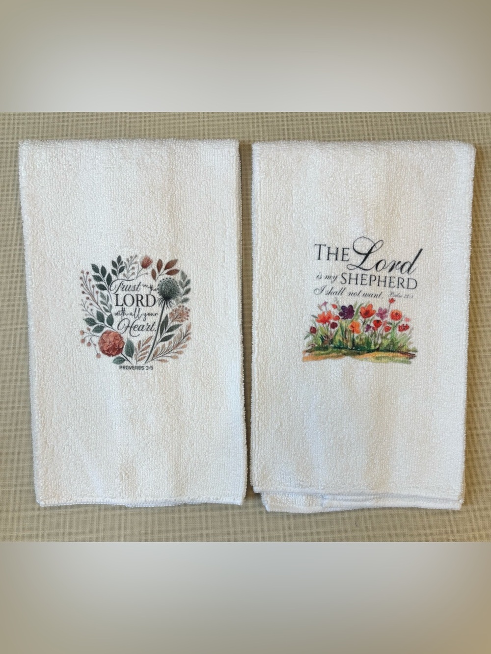 NEW White Embroidered Faith Decorative Hand Towels - Pack of 2